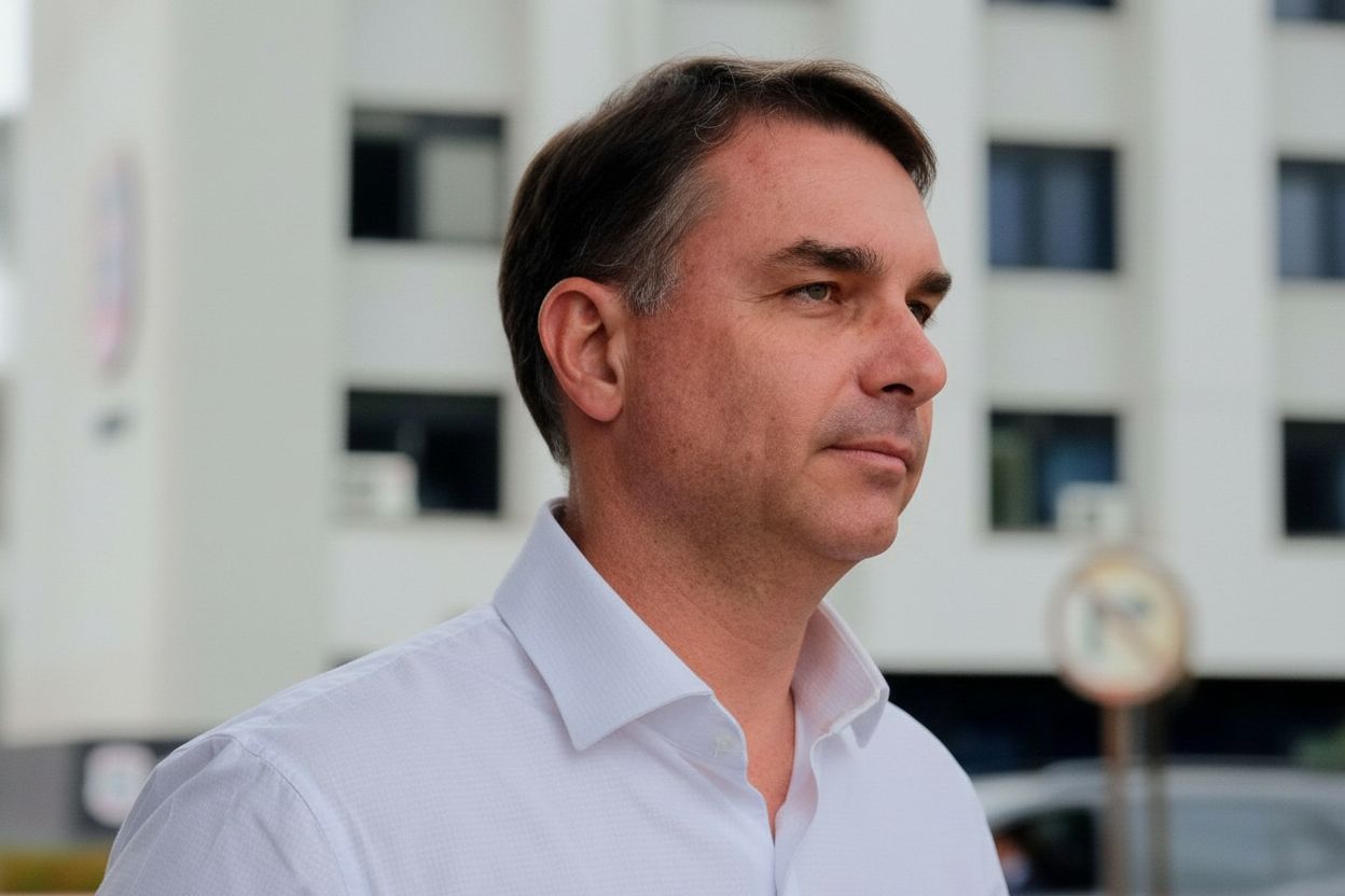 Flávio Bolsonaro reúne empresários e prega moderação